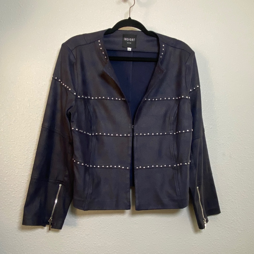 Insight Vegan Suede Grunge Punk Concert Studded Zip Faux Leather Jacket L Retro